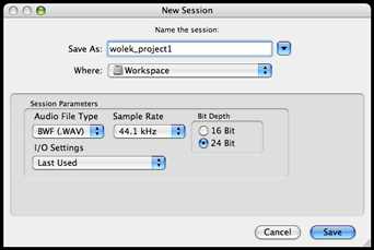 new session dialog